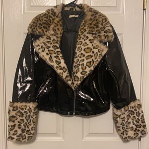 MODA LUXE pleather and faux fur jacket